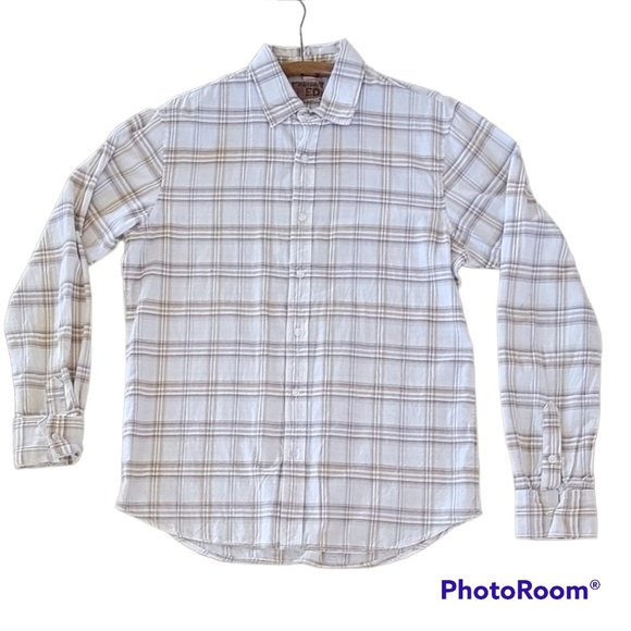 Vintage Red Brand Men's Neutral Button-Down Plaid Shirt with Graphic on Back - Picture 7 of 12